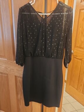 Maurices Black Long Sleeve Blouson Dress with Silver Dot Accents